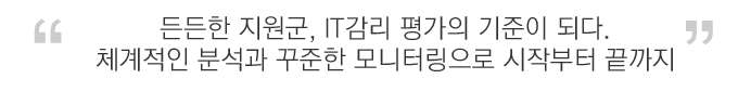 >든든한 지원군, IT감리
평가의 기준이 되다. 체계적인 분석과 꾸준한 모니터링으로 시작부터 끝까지